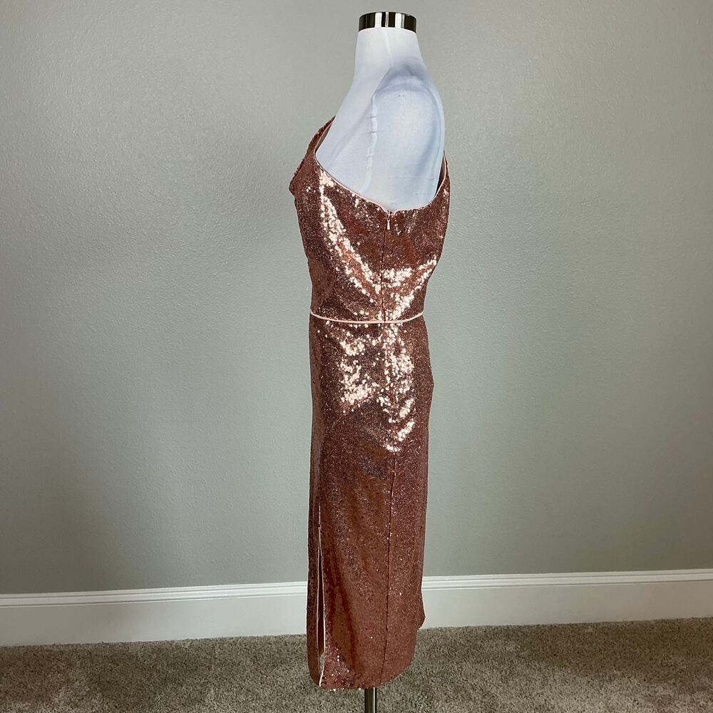 Mac Duggal 71062 Rose Gold Cocktail Dress Sequin One Shoulder Sheath Size 12 - Picture 5 of 13